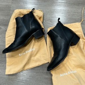 Acne Studios Jensen Ankle Boots Black Pebbled Leather Size 37